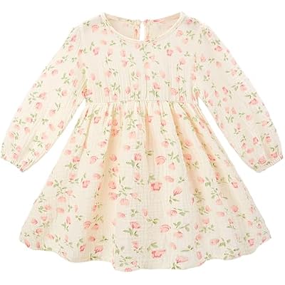 Beinou Toddler Fall Dress for Girls Long Sleeve Dress Baby Girls Cotton Dresses Casual Spring Fall Outfits for Toddler