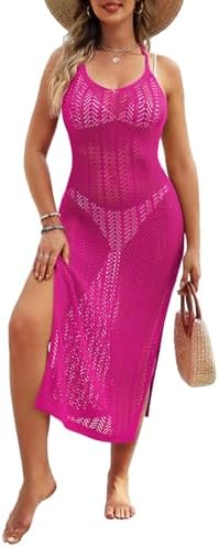 Pink Queen 2026 Crochet Cover Ups for Swimwear Women Halter Hollow Out Swimsuit Coverup Sexy Backless Bikini Beach Maxi Dress