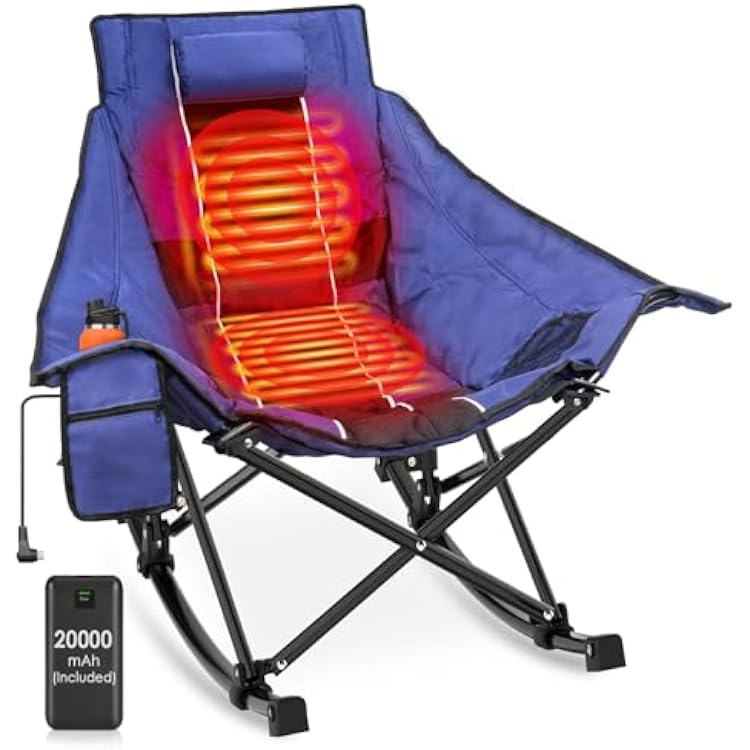 Suteck Heated Rocking Camping Chair, Oversized Heated Camping Chair W20000mAh Power Bank & Carry Bag, Fully Padded Heated Chairs for Outdoor Sports W3 Heat Levels for Back & Seat, Lawn Picnic Patio