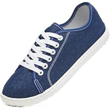 TUOPIN Women's Low Top Tennis Shoes -Black Synthetic Leather Shoes,Classic Lace-Up Denim Canvas Sneakers for Casual Walking