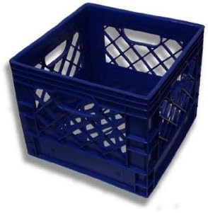 Intertrans 13x13x11 Blue Plastic Dairy Crate (4 Gallon/16 Quart, Stackable, Reinforced Handles, Heavy Duty)