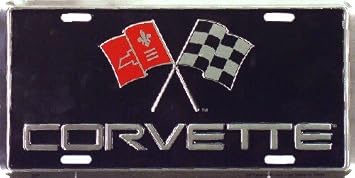 Corvette with Flags Embossed Metal auto tag 6 x 12