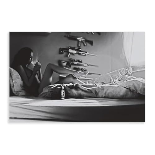Smoking Woman Sexy Body Gun Girl Poster Wall Art Painting Canvas Prints Decor Aesthetic Kitchen Bedroom Bathroom Living Room Corridor Restaurant Decor 36x24inch90x60cm Unframe-style