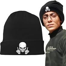 Black Beanie for Men Skull Finger Beanie Hat Mens Knitted Winter Hat for Men Women Chemo Beanies