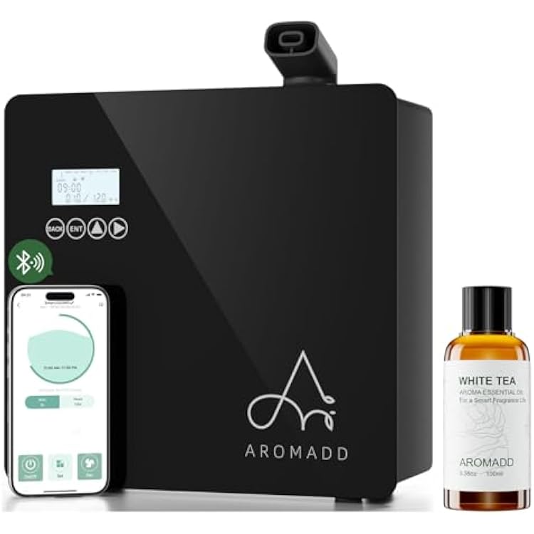 U5 Black Scent Diffuser and 3.38 fl oz White Tea Diffuser Oil, White Tea & Bergamot, Long-Lasting & Natural Home Fragrance
