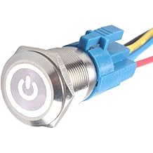 Etopars 19mm 12V 5A Power Symbol Angel Eye Halo Car White LED Light Metal Push Button Toggle Switch Socket