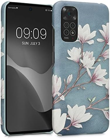 kwmobile Case Compatible with Xiaomi Redmi Note 11  Note 11S - PU Leather Protective Back Cover for Smartphone - Magnolias TaupeWhiteBlue Grey