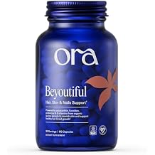 Ora Organic Hair, Skin, and Nails Support- Beyoutiful - Beauty Supplement with B Vitamins and Biotin for Healthy Hair, Niacin for Skin Health - 60 Vegan Capsules