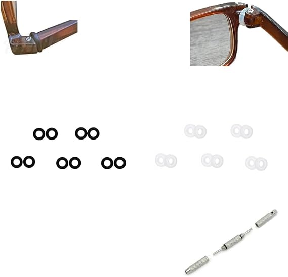 Eyeglass Repair Kits Glasses Grips Hinge Tighteners Silicone Hinge Rings Eyeglass Replacement and 4 in 1 Screwdriver (Black and Clear)