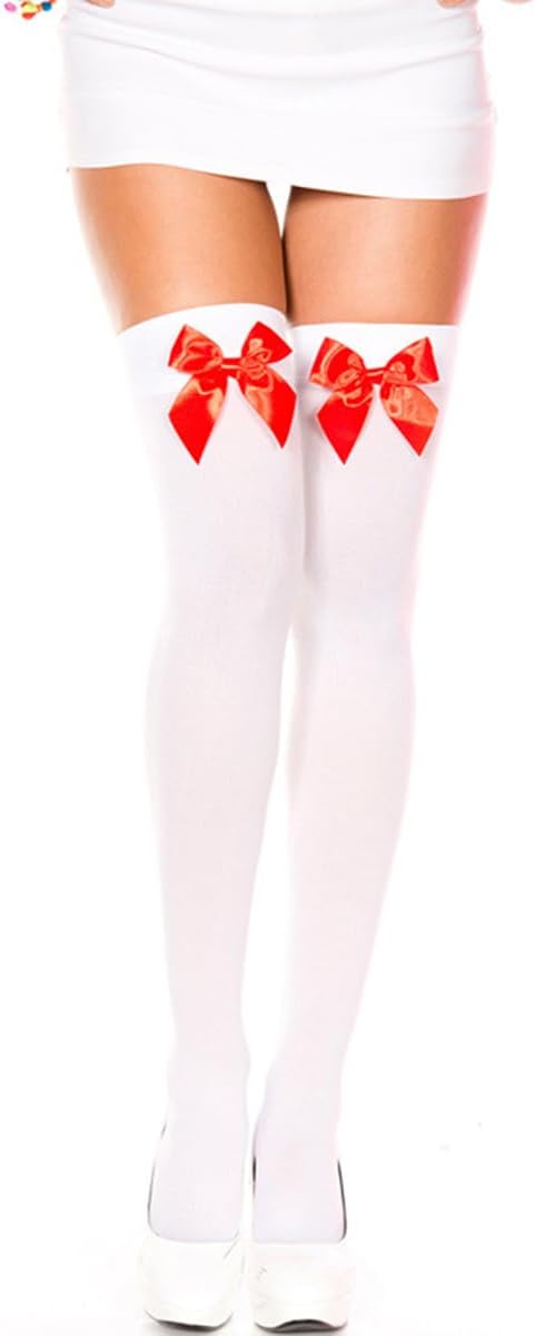 Honganda Sexy Women's Thigh High Stockings, Over Knee Lace Top Sheer Stockings with Satin Bows Leg Thigh Socks for Women