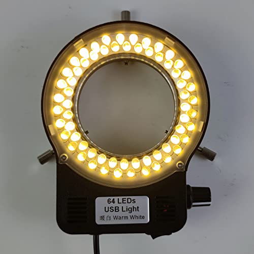 USB Color 64 LED Ring Light Source Illuminator Lamp Adjustable Monocular Trinocular Stereo Video Microscope Lens Camera Warm White