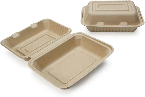 100% Compostable Disposable Food Containers with Lids [9X6 50 Pack] Eco-Friendly Take-Out TO-GO Containers, Heavy-Duty, Biodegradable, Unbleached by Earth's Natural Alternative