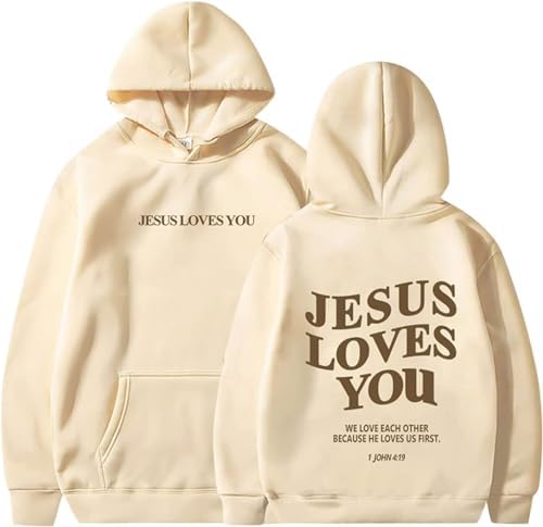 Jesus Loves You Hoodie Faith Over Fear hoodie Christian Bible Verse Religious Sweatshirt Pullover Faith Sweater