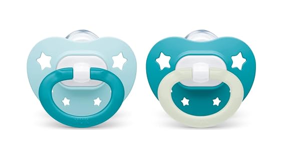 NUK | Orthodontic Pacifiers | 0-6 Months | Best Pacifier for Breastfed Babies | BPA Free | Glows in The Dark | 2-Pack (Signature Neutral)