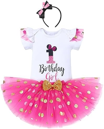 IBTOM CASTLE Cake Smash Half 1st 2nd 3rd Birthday Girl Princess Polka Dots Ruffle Skirt Set ONE Party Costume Headband