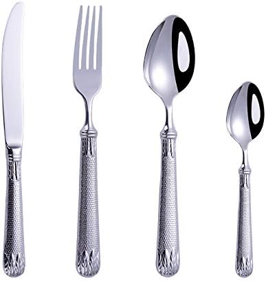 Silverware Flatware Set, 4/16/24 Piece Tableware 304 Stainless Steel Steak Knife, Fork And Spoon, Home Creative High-end Dessert Fork And Spoon(4 Pieces for 1)