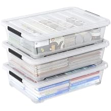 42 L 3 Packs Clear Plastic Under Bed Storage Container with Lid and Wheels, Underbed Stackable Boxes