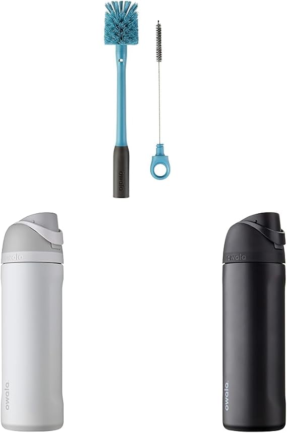 Owala 2-in-1 Water Bottle Brush & FreeSip Insulated Stainless Steel Bottle With Straw for Sports and Travel, BPA-Free, 24-oz, Very, Very Dark