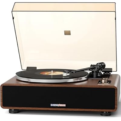 DIGITNOW Vinyl Record Player with Magnetic Cartridge, High Fidelity Belt Drive Turntable with Built-in Speakers & Phono Preamp, Wireless Playback and Aux-in Functionality, Auto Off
