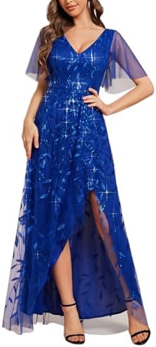 Ever-Pretty Women's Shimmery Formal Dress V Neck Sequins A-Line Side Slit Elegant Long Evening Dresses 02083