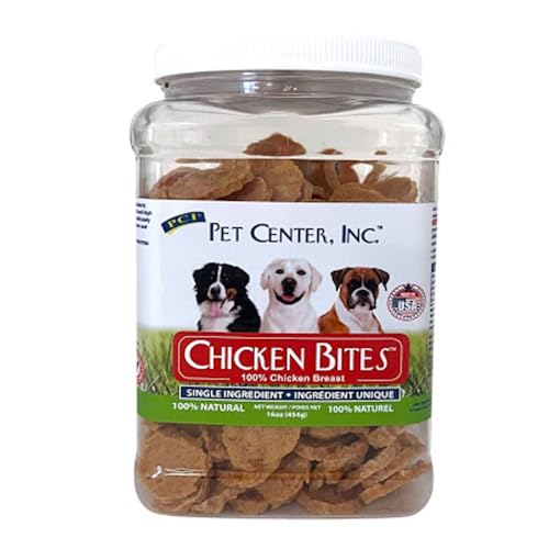 PCI Pet Center Inc. Chicken Bites - Single Ingredient Raw Dehydrated Chicken Breast - Dog Treats Made in USA - 16oz