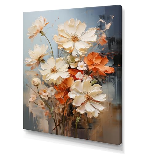 DesignQ Large Seasonal Flowers Wall Art, White Blue Seasonal Flowers love expression, Seasonal Flowers Wall art decor, White Traditional Canvas wall art, 12x20 inches