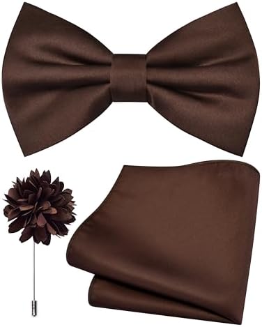 Branduce Solid Color Pre-tied Bow Tie and Pocket Square Lapel Pin Set for Men