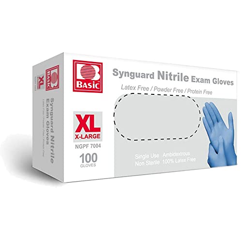 Basic Medical Nitrile Exam Gloves X-Large 1 Boxes 100 Gloves,Blue,NGPF-7004