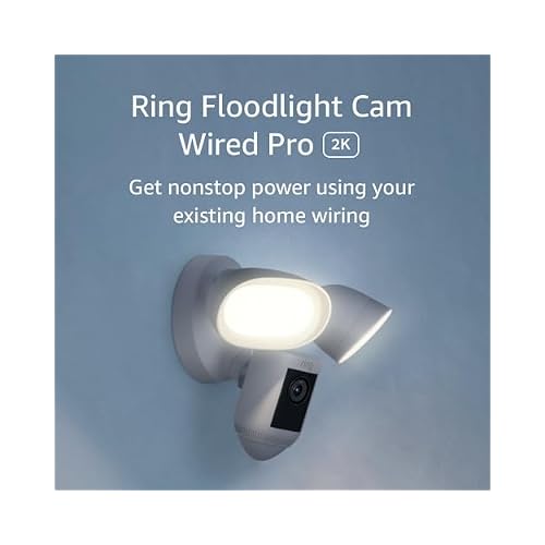 Like-New Ring Floodlight Cam Wired Pro with Birds Eye View and 3D Motion Detection, White