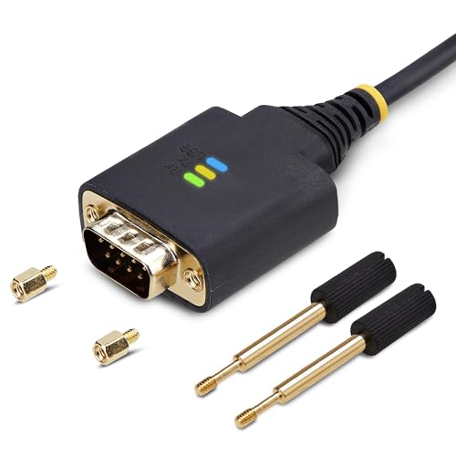 StarTech 1ft 30cm USB to Serial Adapter Cable, COM Retention, FTDI, USB-A to DB9 RS232, LED Indicators, Interchangeable DB9 Screws Nuts