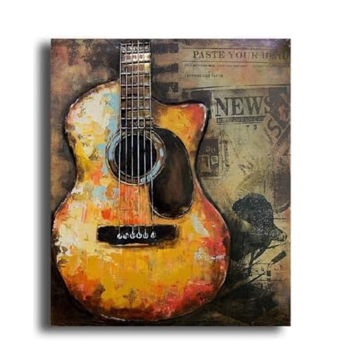 Sazzad Exquisite Handmade 3D Metal Guitar Painting - Striking Guitar Music Wall Art for Home Decor - Large 20x24 Metal Sculpture with Intricate Details