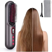 LAMA Cordless Hair Straightener Brush - Portable Hair Brush - 20s Fast Heating - 130 Million Plasma for Frizz-Free Shine, 9000mAh Mini Hair Straightener Comb for Women Travel, LED Display Hot Comb,BK