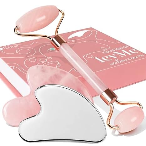 BAIMEI 2 Gua Sha Facial Tools & 1 Jade Roller Massage Set