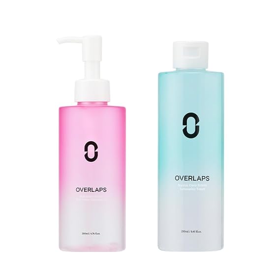 OVERLAPS Ectoin Cleansing Oil + Toner Set | Gentle Oil Cleanser for Face, Makeup & Blackhead Remover + Hydrating Toner with Hyaltoin | Deep Cleansing & Moisture Barrier Korean Skin Care Duo