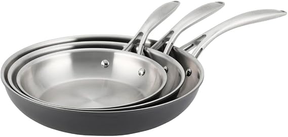 ProCook Professional Bi Ply Stainless Steel Frying Pan Set - 3 Piece, 20/24/28 cm, Durable Heavy Duty Cookware - Black, Induction Compatible Cooking Pans