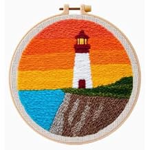 LACHLAND Punch Needle Kit Beginners, Landscape Stitching Kit for Adults&Teens, DIY Embroidery Starter Craft with Yarn Needle Tool Easy Hobby Home Decor Gifts for Craft Lover - Sunset Lighthouse