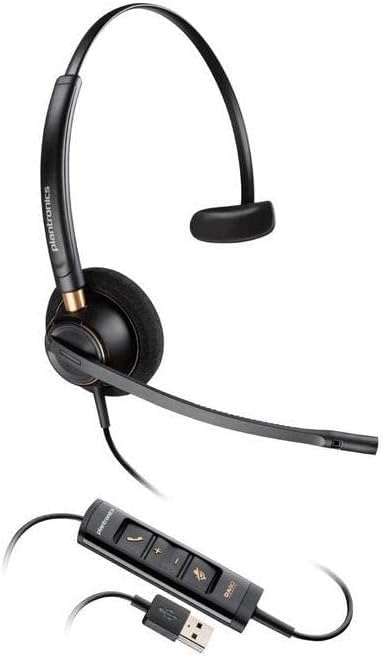 Poly - EncorePro 515 USB-A and USB-C USB Headset (Plantronics) - Cloud System Updates - Acoustic Hearing Protection - Works with Avaya, Genesys, and Cisco Call Center Platforms - Single Ear/Mono,Black
