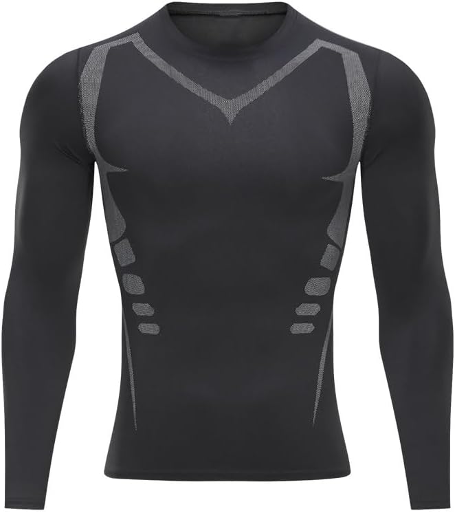 Men's Compression Shirt Functional Shirt Long Sleeve Compression Baselayer Sports Shirt Quick-Drying Breathable Running Shirt for Fitness