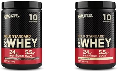 Optimum Nutrition Gold Standard 100 Percent Whey Muscle Building and Recovery Protein Powder with Naturally Occurring Glutamine and BCAA Amino Acids Chocolate Flavour and Vanilla Ice Cream Flavor