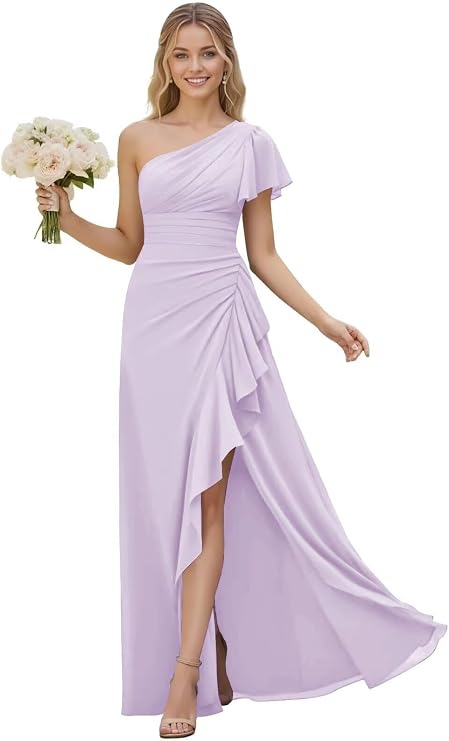 One Shoulder Chiffon Bridesmaid Dresses for Women 2026 A-line Formal Dress