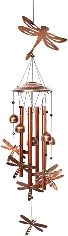 BlessedLand Dragonfly Wind Chime-4 Hollow Aluminum Tubes -5 Wind Bells 7 -Wind Chime with S Hook for Indoor and Outdoor