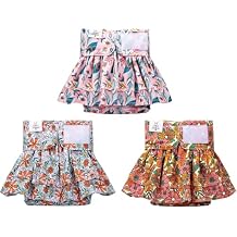 CuteBone Female Dog Diapers with Skirts 3 Pack Reusable Puppy Dresses Pants for Heat Cycle Period QBD12M