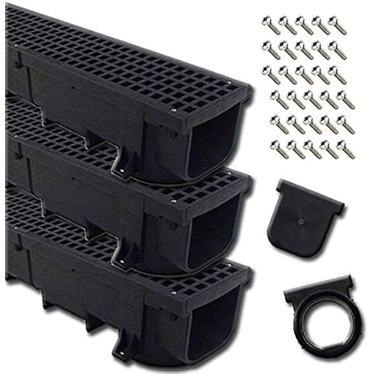 Polylok Black Heavy Duty 4ft Trench Drain Kit 3 Pack  12 Linear Feet