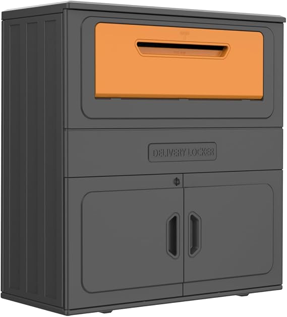 ADDOK Resin Drop Box for Packages Delivery Outdoor, 65 Gallon Anti-Theft Parcel Drop Boxes with Lockable Secure, 34.25 W x 15 D x 36.22H, Black