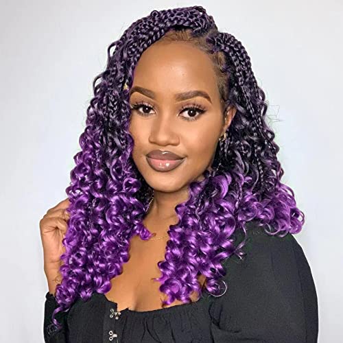 Goddess Braids Crochet Hair - 18 Inch Pre-looped Boho Braids with Curly Ends 8 Packs, 13 Strandspack, 1BPurple