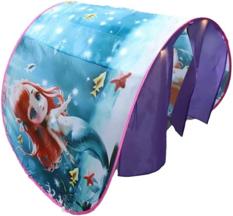 Bed Tents Fantasy Fun Foldable Play Pop up Outdoor Indoor Twin Size,Magic Playhouse Princess Secret Castle,Birthday for Girls Kids Baby Mermaid with Remote Light