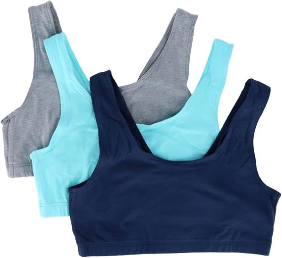 Hanes Women's Cotton Scoopneck Crop Bralette Pack, Breathable Low-Impact Sports Bra, 3-Pack