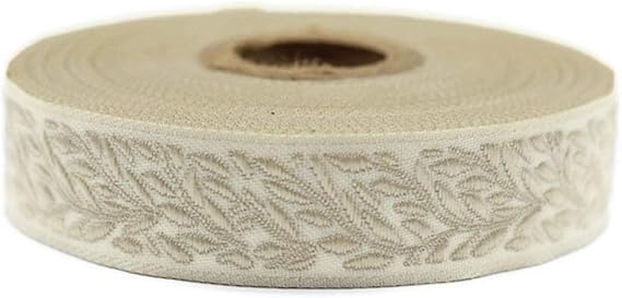 11 Yard Spool 0.79" Wide Cream & Beige Leaf Tendril Jacquard Ribbon Woven Trim Upholstery Fabric Sewing Trims 20270 V2