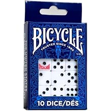 Bicycle Dice Set, Six Sided D6 Dice, Standard Game Classic White and Black Die, 10 Count, 16 mm