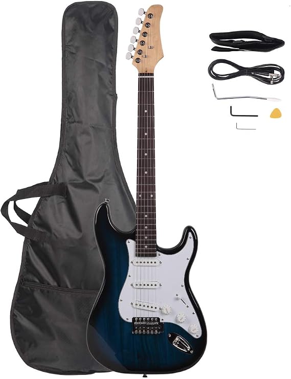 38 Inch Electric Guitar, Rosewood Fingerboard Electric Guitar, w/Picks, Strap, Cord, Bag, Tremolo Arm, for Beginner and Intermediate Performer (Blue)